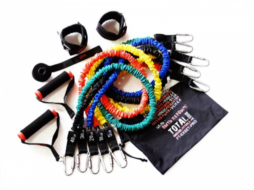 Набор эспандеров трубчатых в защитных чехлах (5 шт.) и аксессуаров в сумке