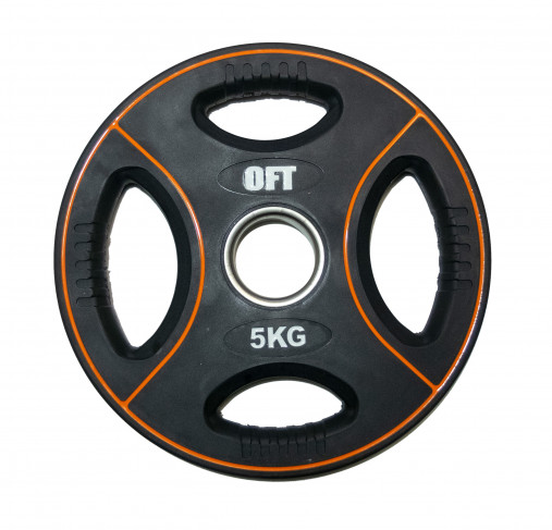 Штанга олимпийская наборная 85 кг OFT премиум (полиуретановые диски 50 мм с 4 хватами DPU, гриф 220 см)