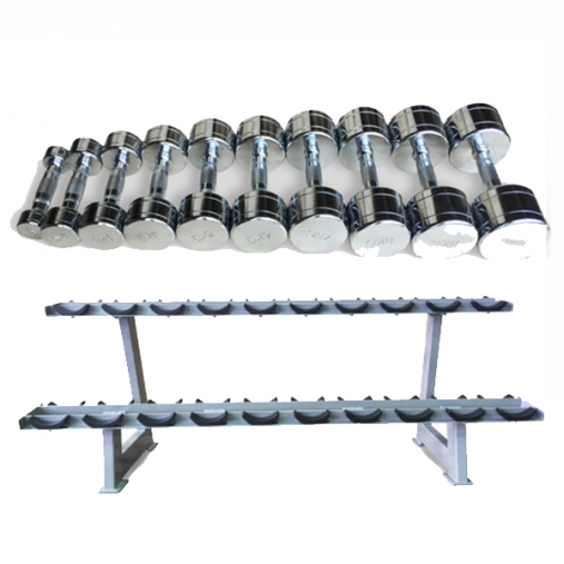 Комплект Стойка для круглых гантелей Smith на 10 пар + Набор хромированных гантелей Smith (пара) от 1 до 10кг, с шагом 1кг