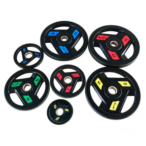 Олимпийский обрезиненный диск AeroFit 1.25 кг, черно-желтый. Посадочное кольцо из нержавеющей стали, Ø 51,5 мм Олимпийский обрезиненный диск AeroFit 1.25 кг, черно-желтый. Посадочное кольцо из нержавеющей стали, Ø 51,5 мм