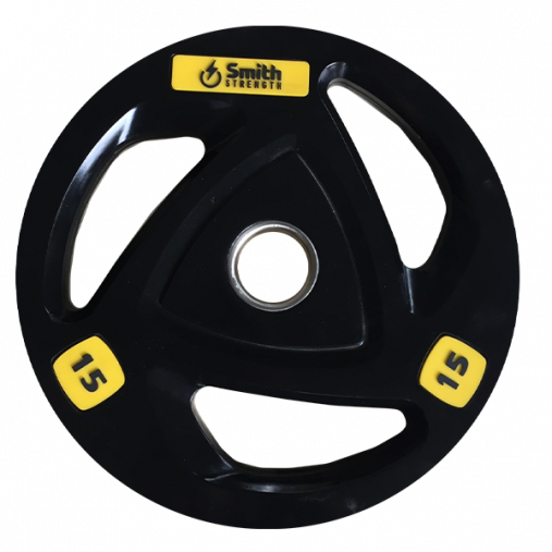 Диск для штанги Smith WP085-15 c 3-м хватом, обрезиненный, 15кг Диск для штанги Smith WP085-15 c 3-м хватом, обрезиненный, 15кг
